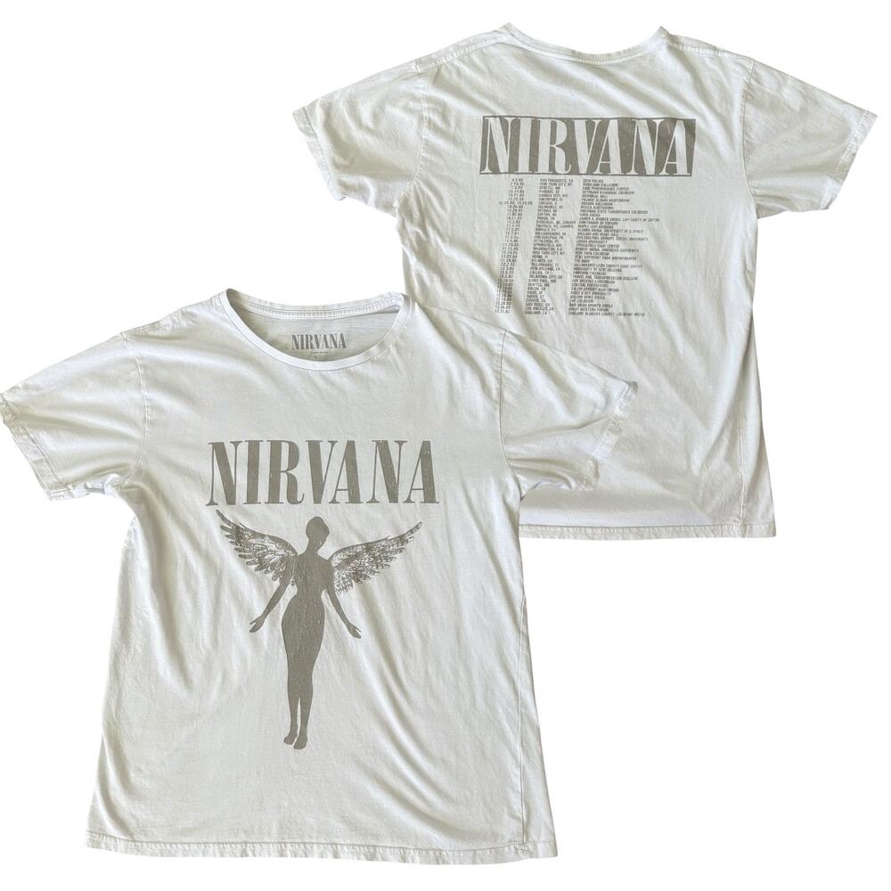 Nirvana In Utero Angel T-Shirt L White Double Sided Band Tees Grunge Concert